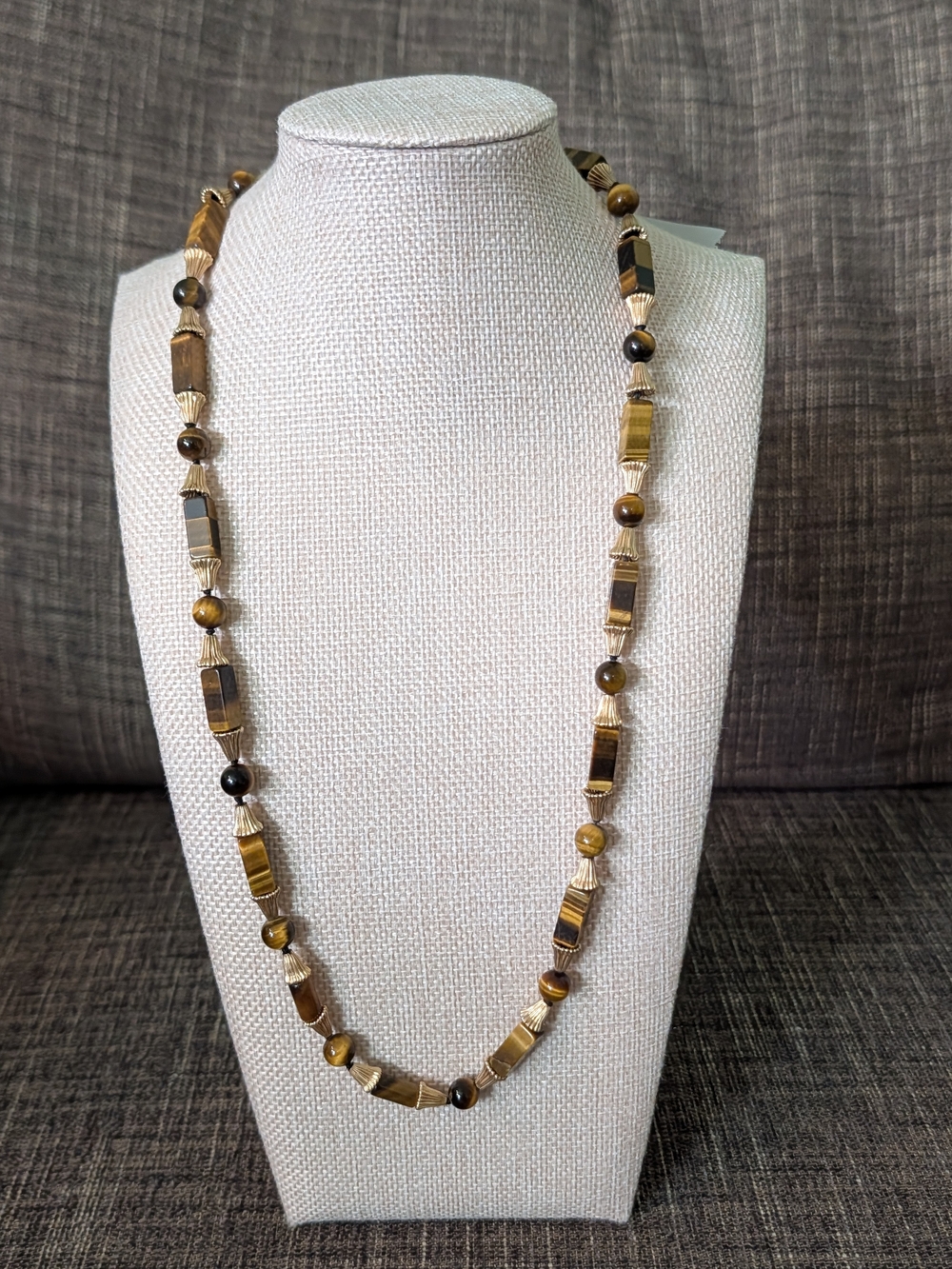 Vintage Heirloom Beaded 30" Tiger's Eye Necklace